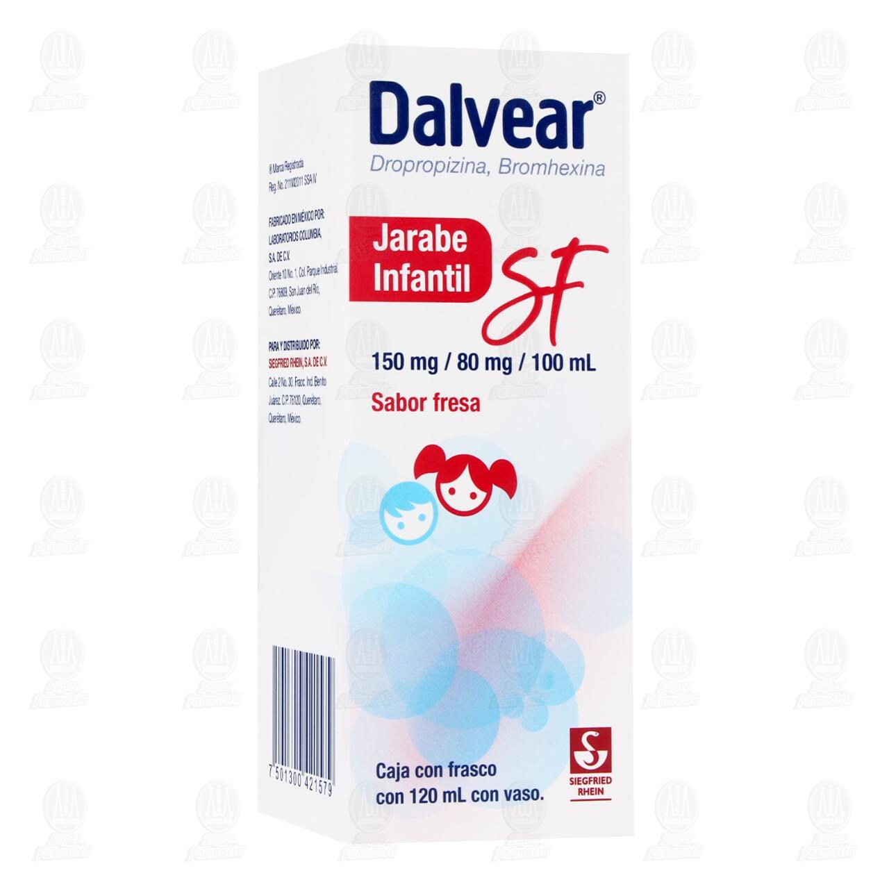 Dalvear SF 150mg/80mg/100ml Jarabe Infantil Sabor Fresa, 120 ml. image number 0
