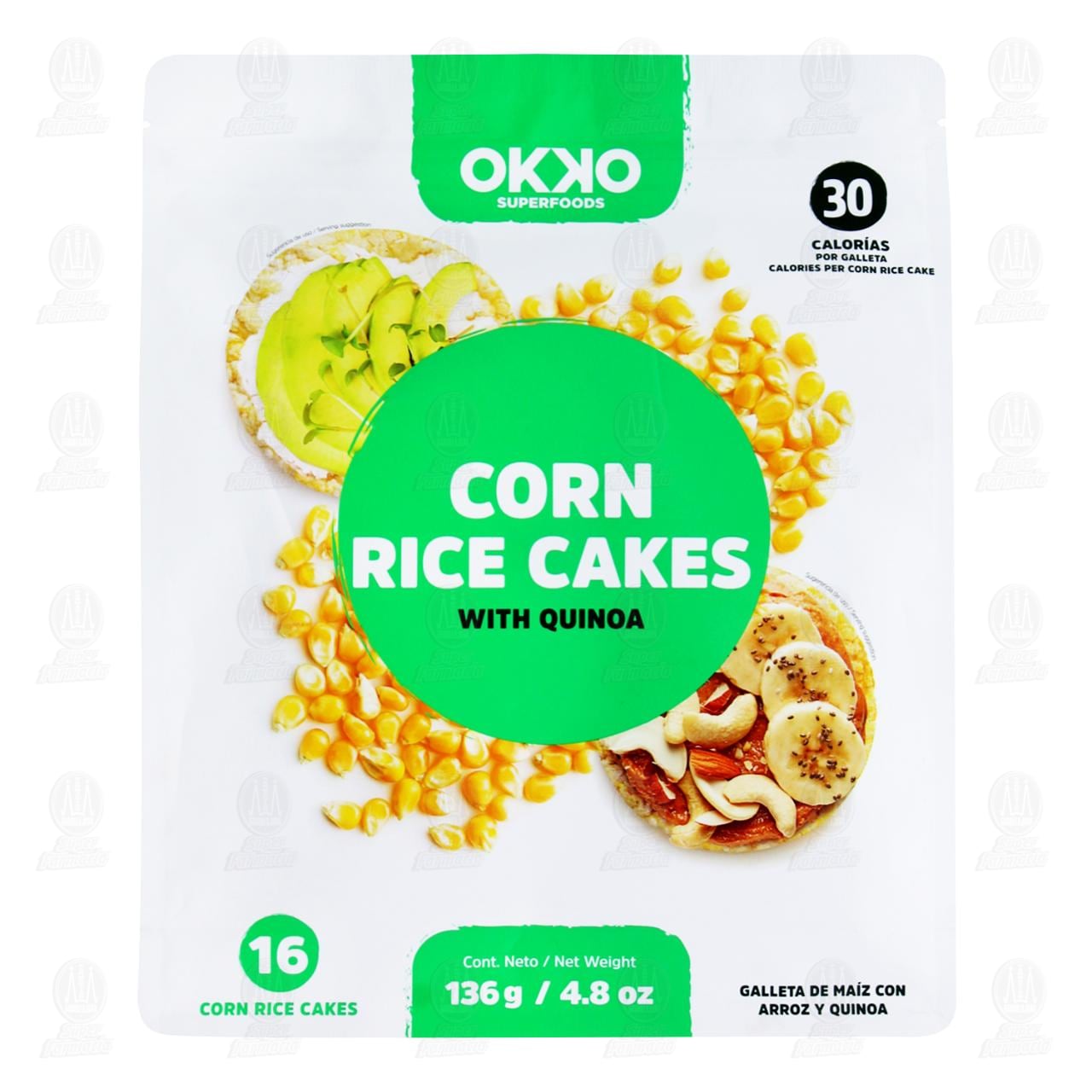 Galletas de Arroz Okko Corn Cakes con Arroz y Quinoa, 136 gr.