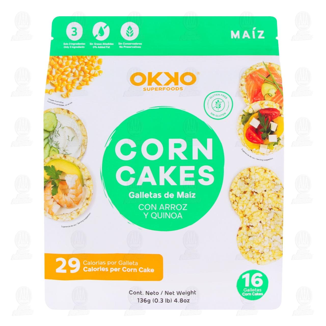 Galletas de Ma&iacute;z Okko Corn Cakes con Arroz y Quinoa, 136 gr. image number 1
