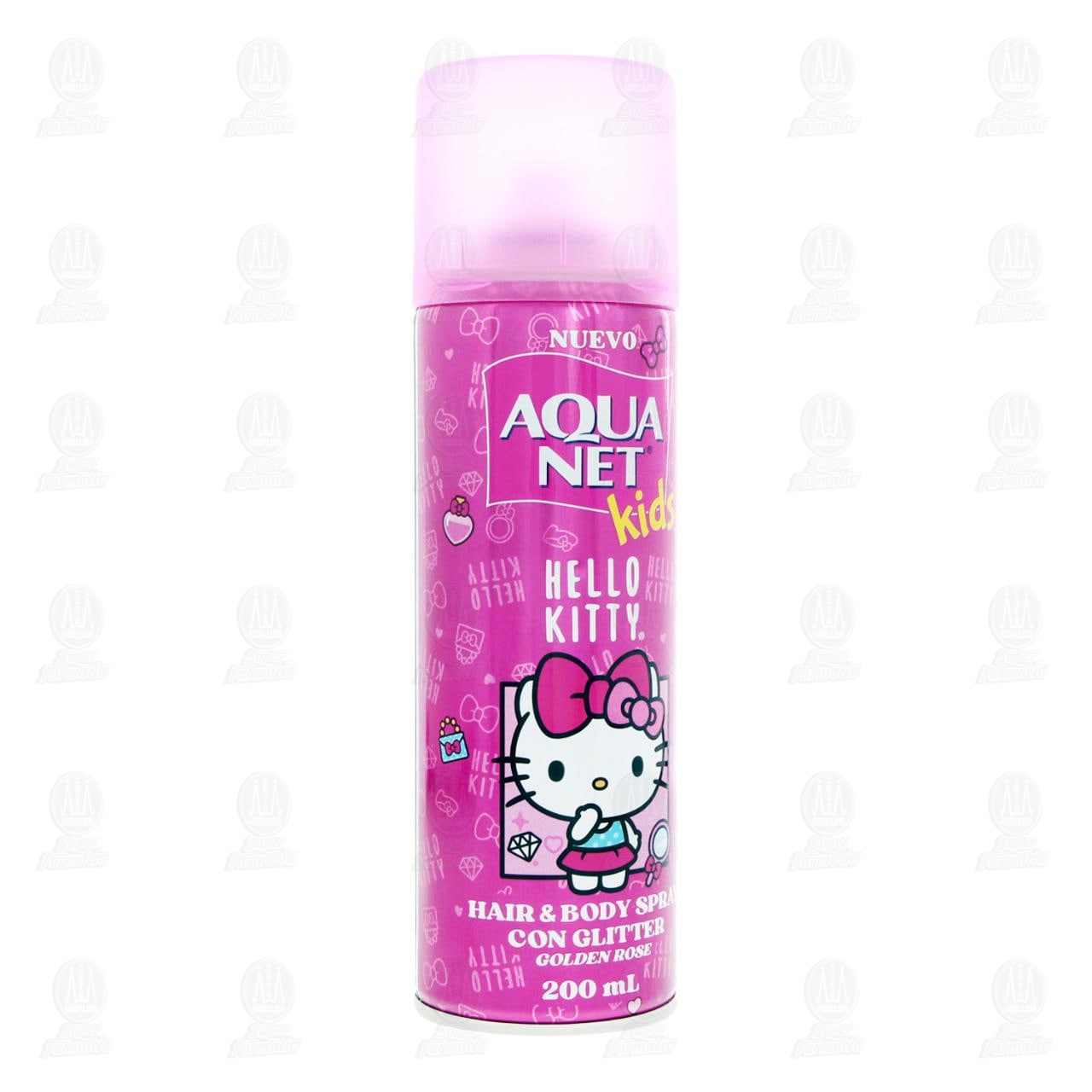 Imagen para Hair & Body Spray Aqua Net Kids Hello Kitty Con Glitter, 200 ml.