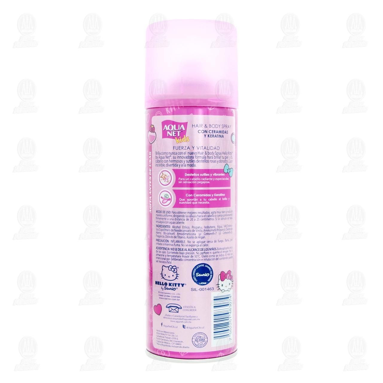 Hair & Body Spray Aqua Net Kids Hello Kitty con Glitter, 200 ml. image number 2