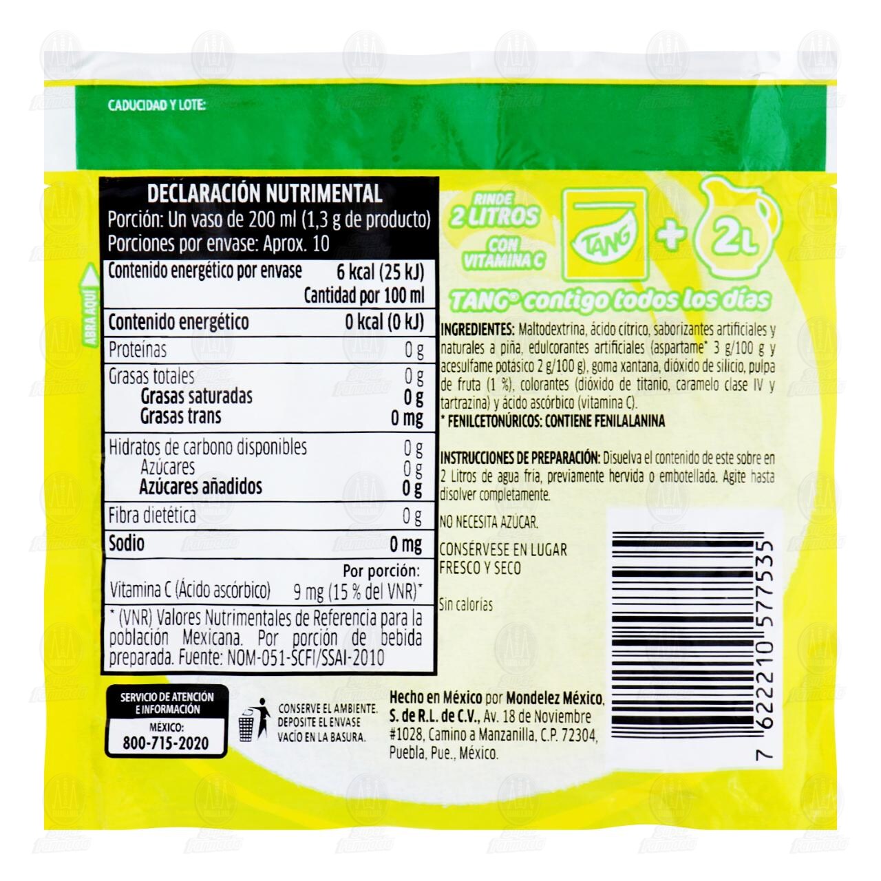 Bebida en Polvo Tang Sabor Pi&ntilde;a, 13 gr. image number 1