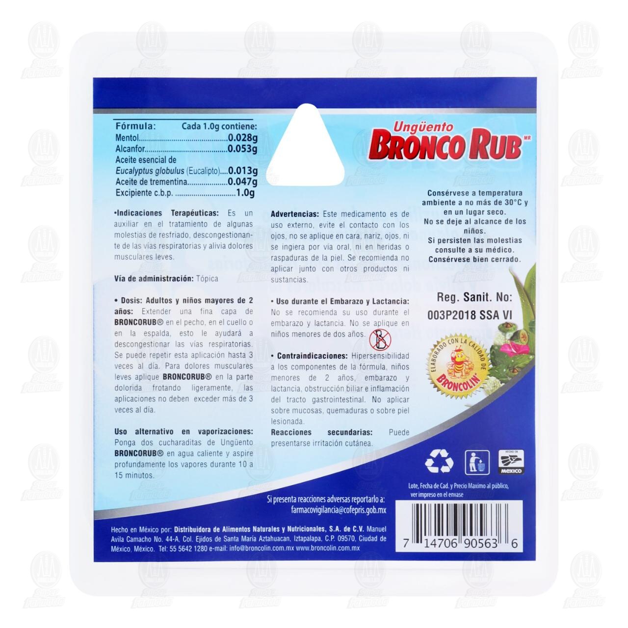 Ung&uuml;ento Bronco Rub Descongestionante de las v&iacute;as Respiratorias, 2 pzas de 12 gr c/u. image number 1