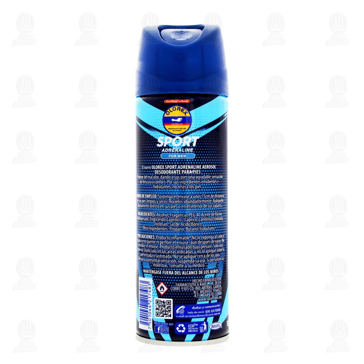 Desodorante Olorex Sport Adrenaline For Men con Triclos&aacute;n en Aerosol, 180 ml. image number 2