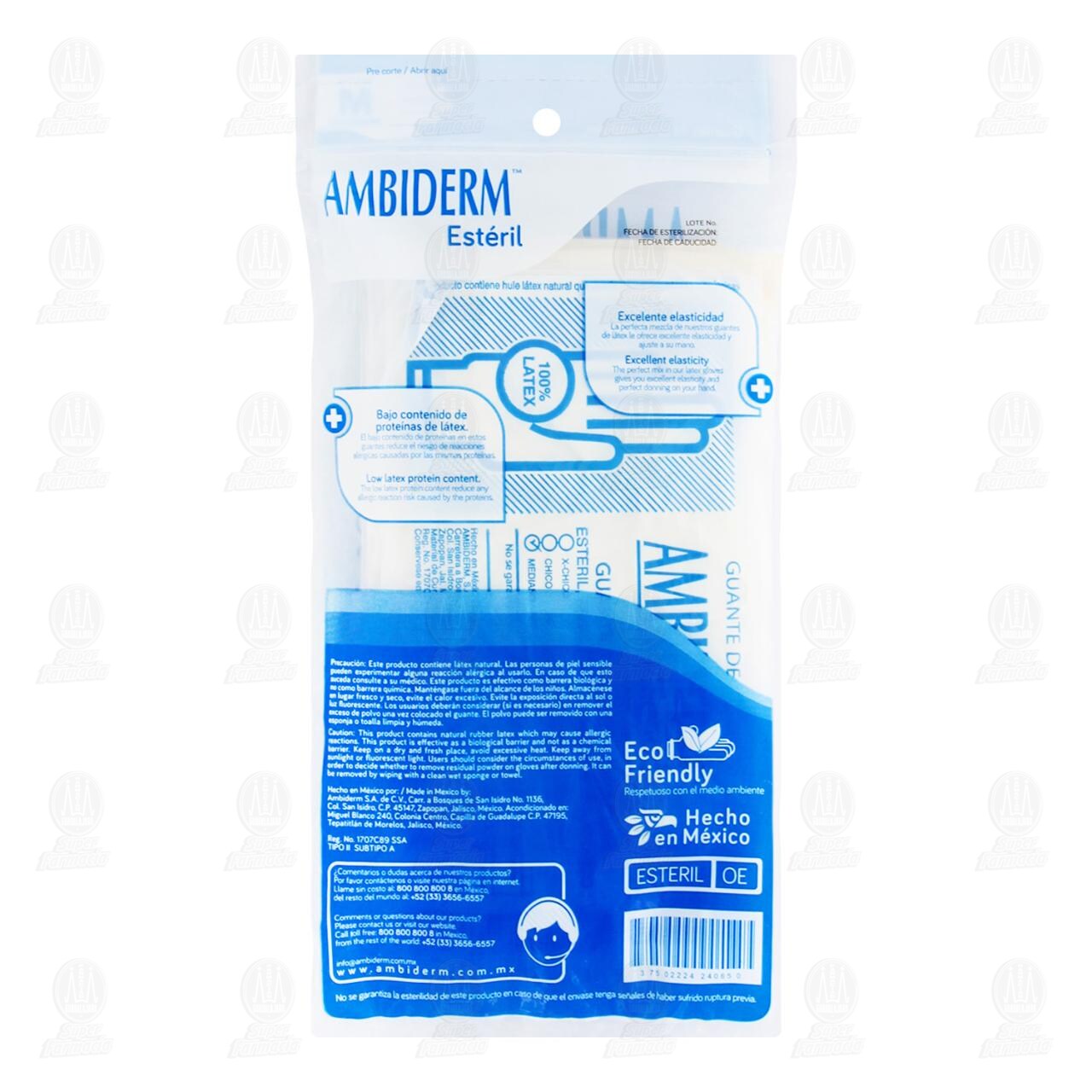 Guantes de Látex Ambiderm Estéril Mediano, 10 pzas. image number 1