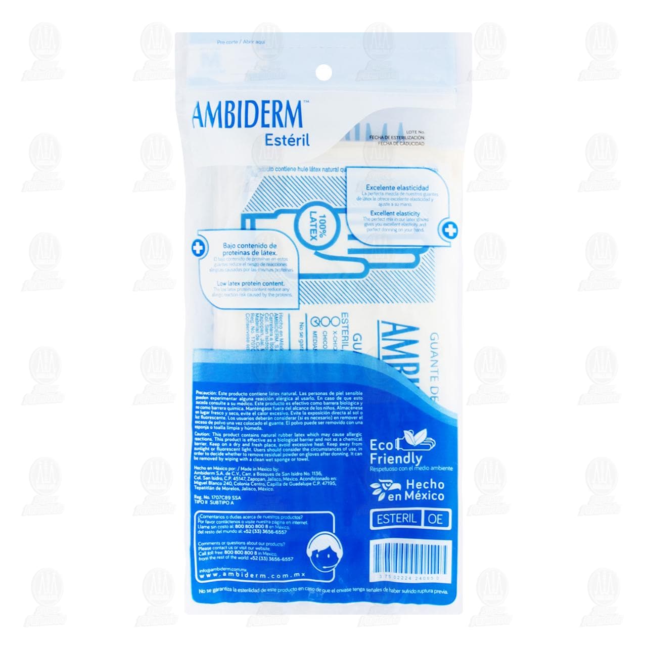 Guantes de Látex Ambiderm Estéril Mediano, 10 pzas. image number 1