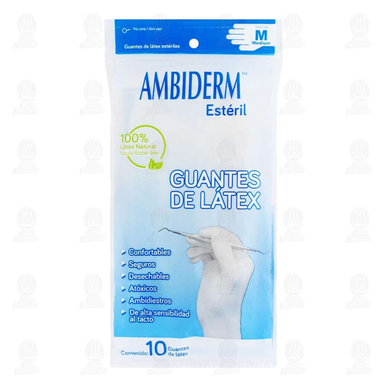 Guantes de Látex Ambiderm Estéril Mediano, 10 pzas. image number 0