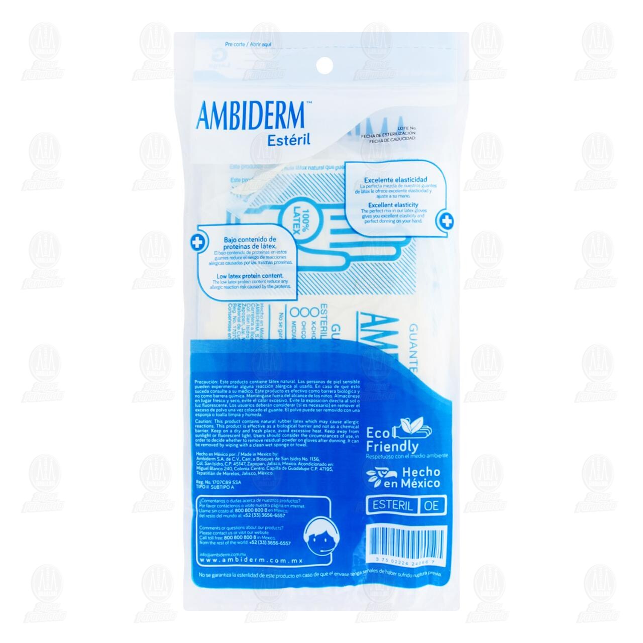 Guantes de L&aacute;tex Ambiderm Est&eacute;ril Grande, 10 pzas. image number 1