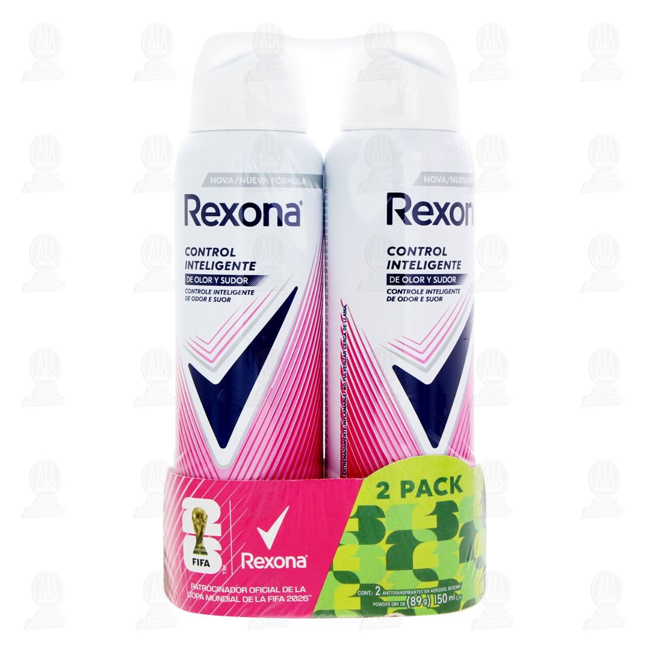 Pack Antitranspirante Rexona Powder Dry en Aerosol, 2 pzas de 150 ml. image number 1