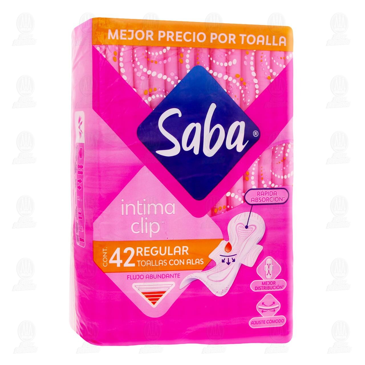 Toallas Femeninas Saba Intima Clip Regular con Alas, 42 pzas. image number 0