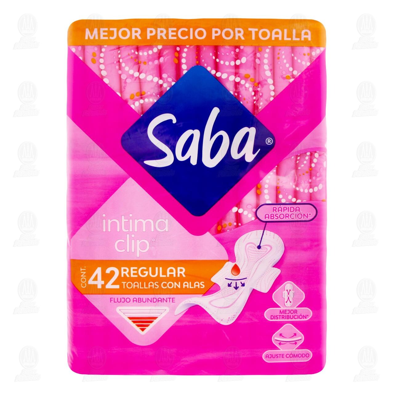 Toallas Femeninas Saba Intima Clip Regular con Alas, 42 pzas. image number 1