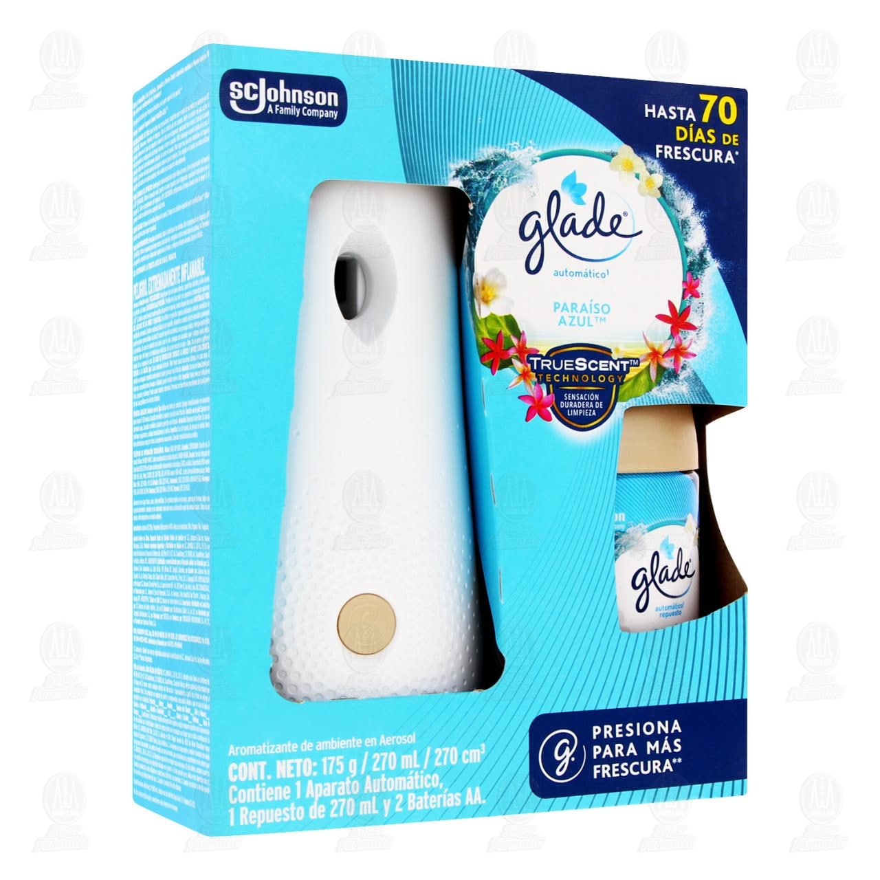 Pack Glade Autom&aacute;tico Para&iacute;so Azul + Repuesto de 270 ml + 2 Bater&iacute;as AA, 3 pzas. image number 0