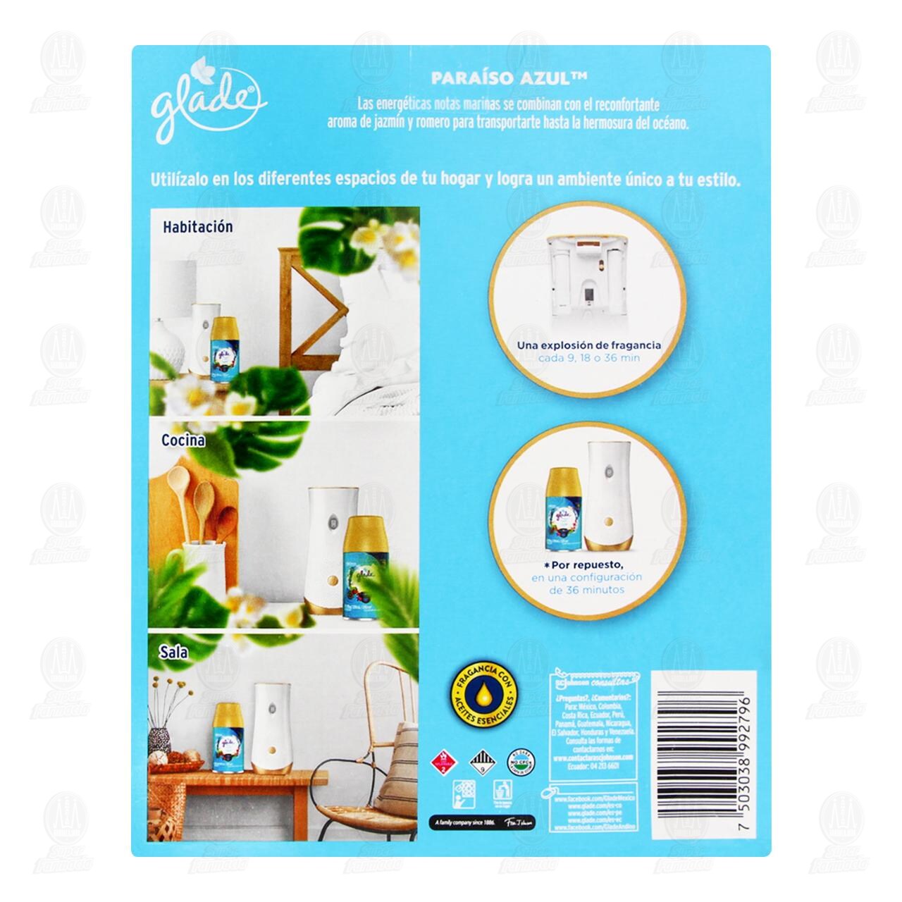 Pack Glade Autom&aacute;tico Para&iacute;so Azul + Repuesto de 270 ml + 2 Bater&iacute;as AA, 3 pzas. image number 2