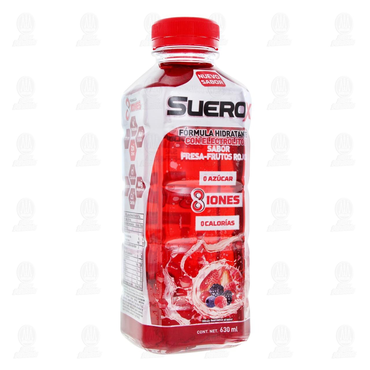 Bebida Hidratante Suerox Sabor Fresa-Frutos Rojos, 630 ml.