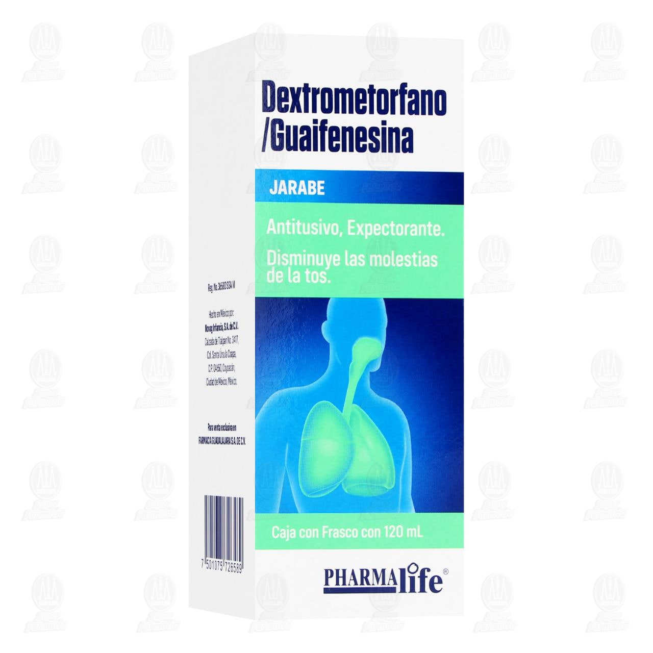 Dextrometorfano/Guaifenesina 0.200g/2.00g Jarabe, 120 ml Pharmalife. image number 0