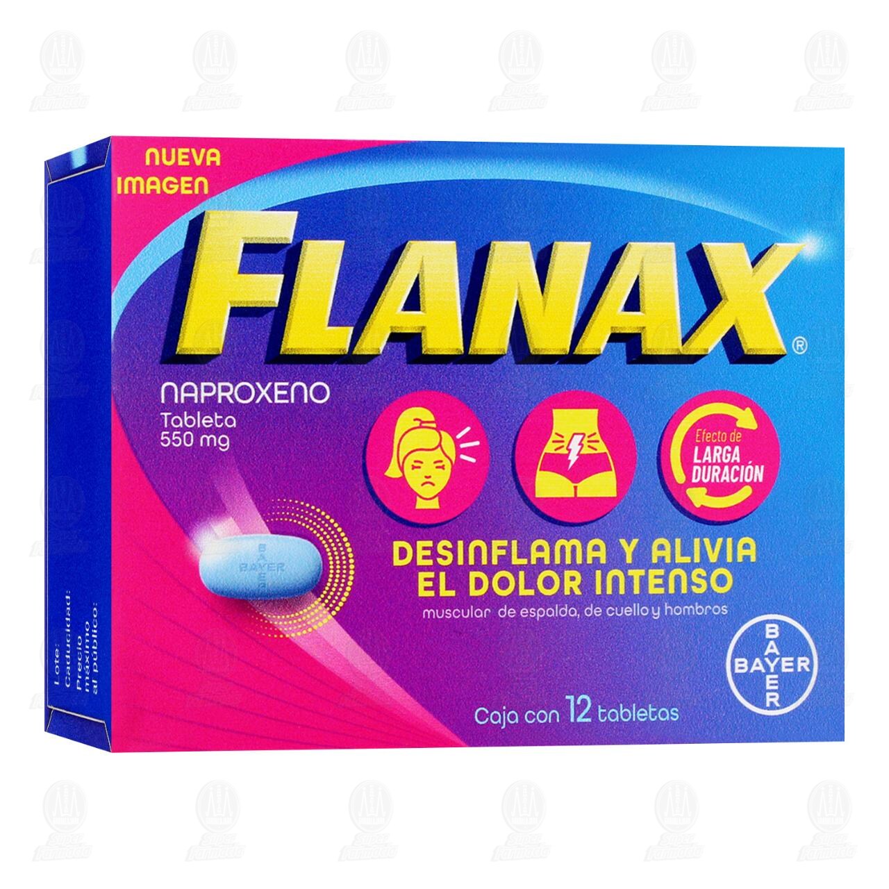Flanax 550 mg, C&oacute;lico Menstrual, 12 tabletas.