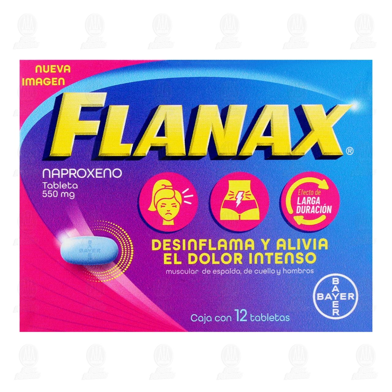 Flanax 550 mg, C&oacute;lico Menstrual, 12 tabletas. image number 1