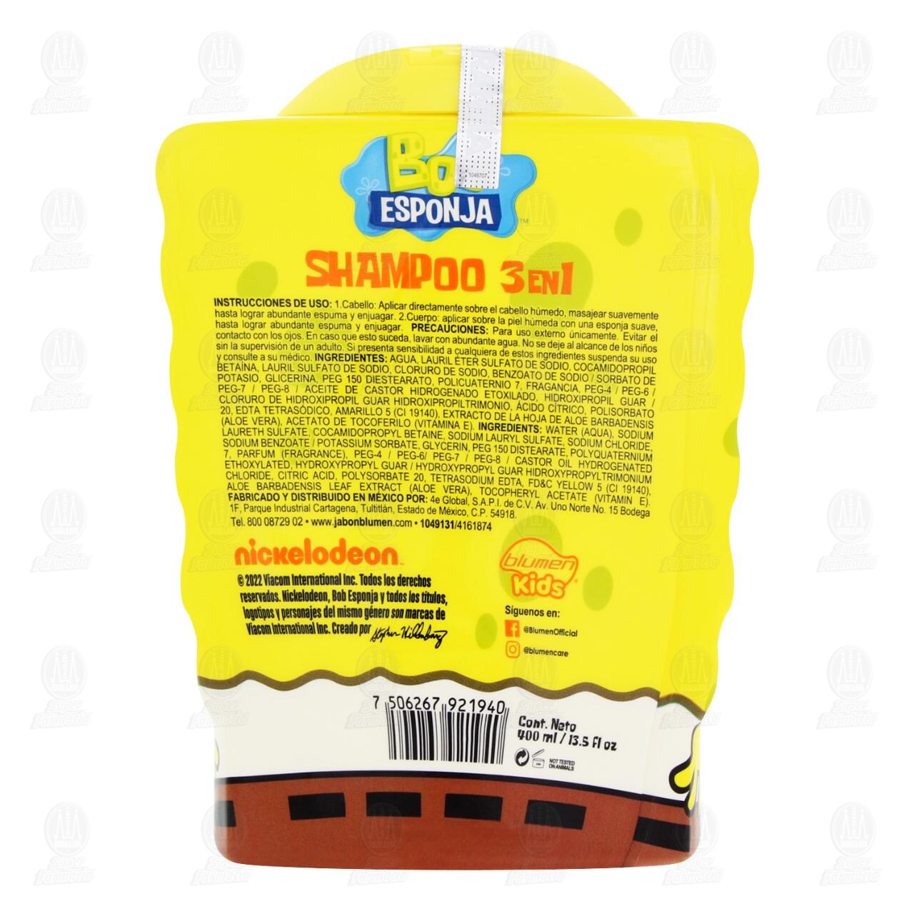 Shampoo 3 en 1 Blumen Kids Bob Esponja, 400 ml. image number 2