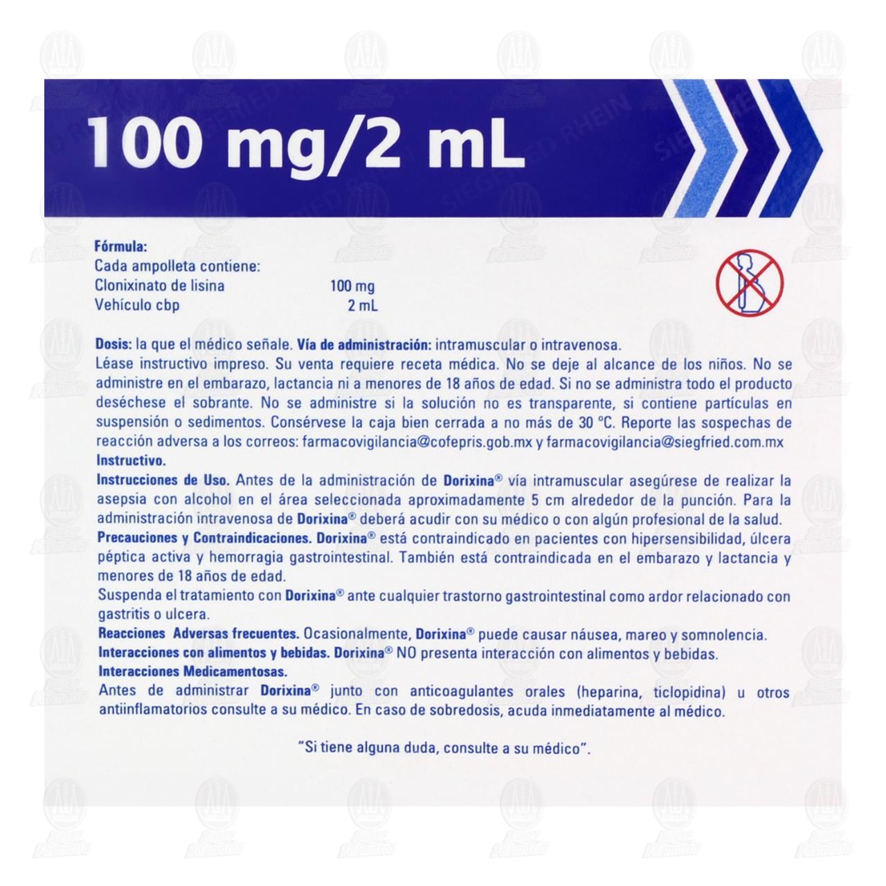 Dorixina 100mg/2ml Soluci&oacute;n Inyectable 5 Ampolletas, 2 ml c/u. image number 2