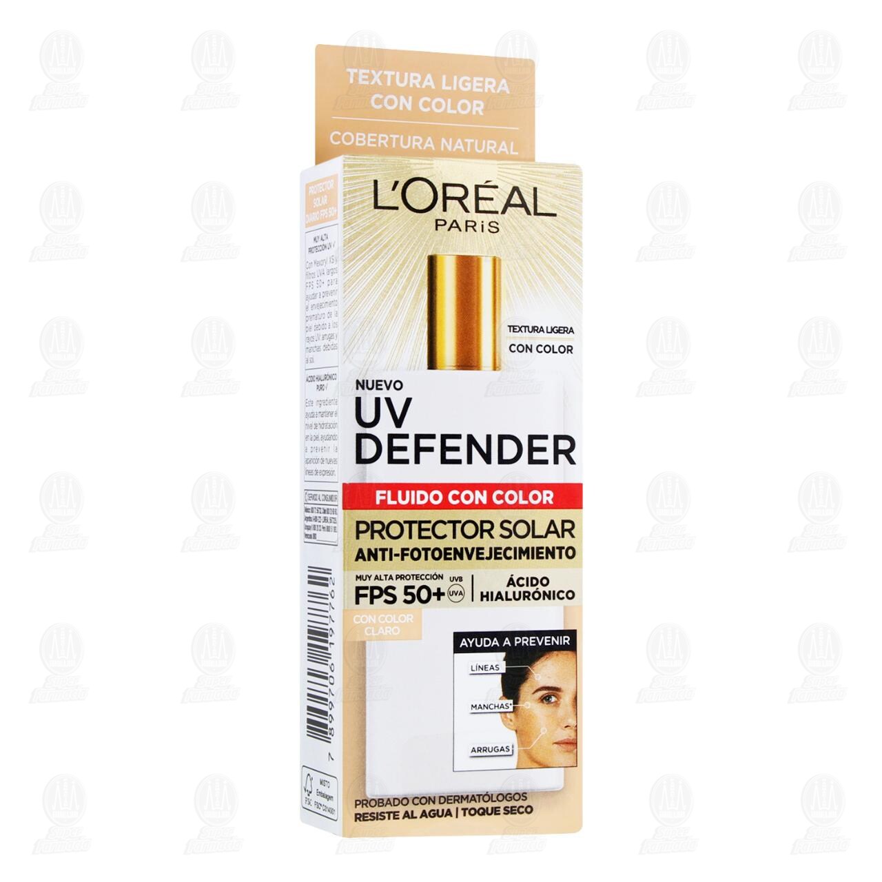 Protector Solar L'or&eacute;al Anti-Fotoenvejecimiento con Color Claro FPS 50+, 40 gr.