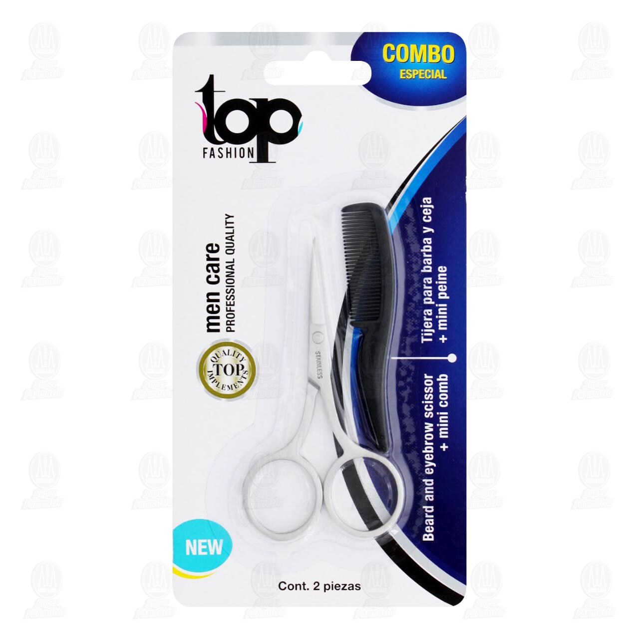 Combo Especial Top Fashion Tijera para Barba y Ceja + Mini Peine, 2 pzas.