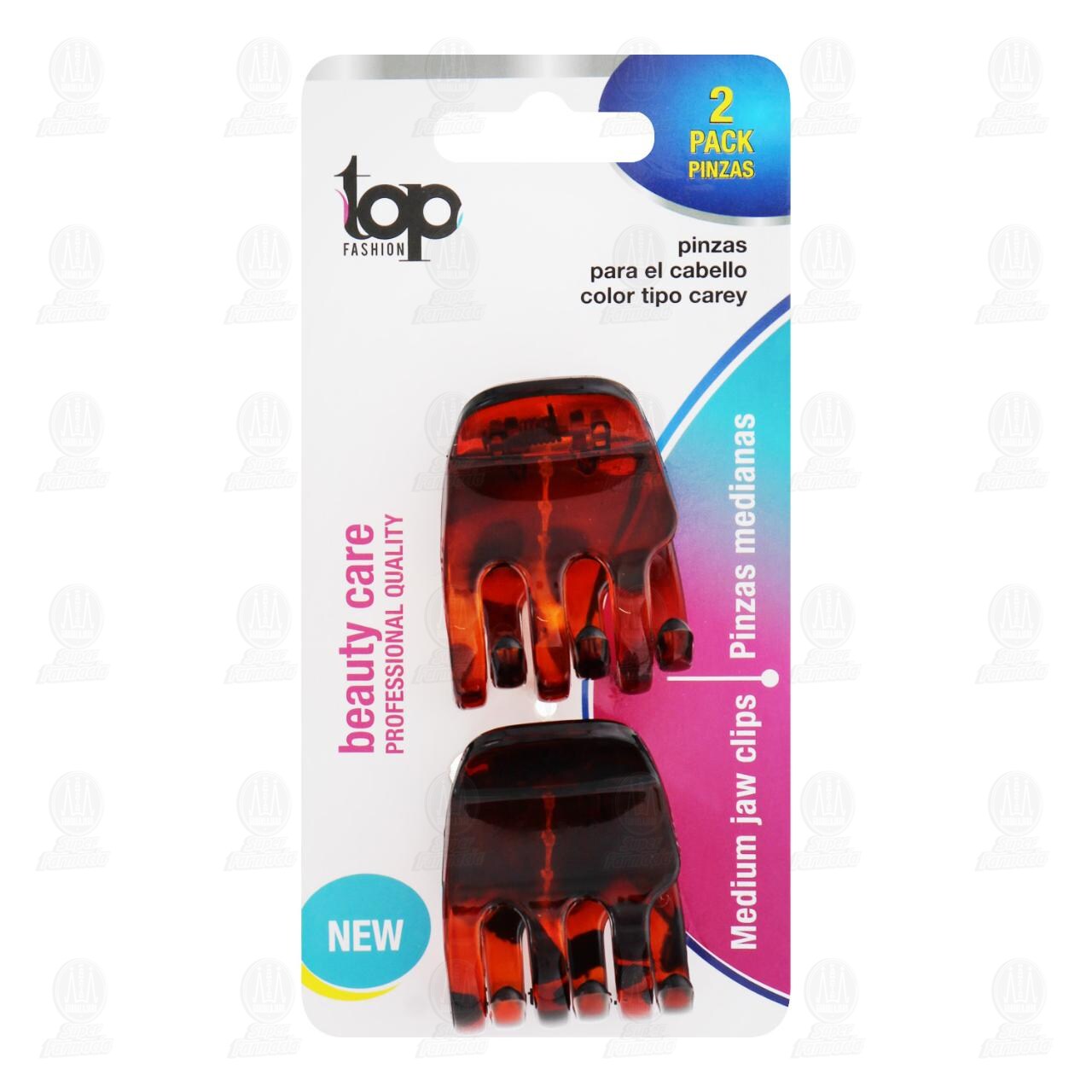 Pinzas para el Cabello Top Fashion Color Tipo Carey, 2 pzas.