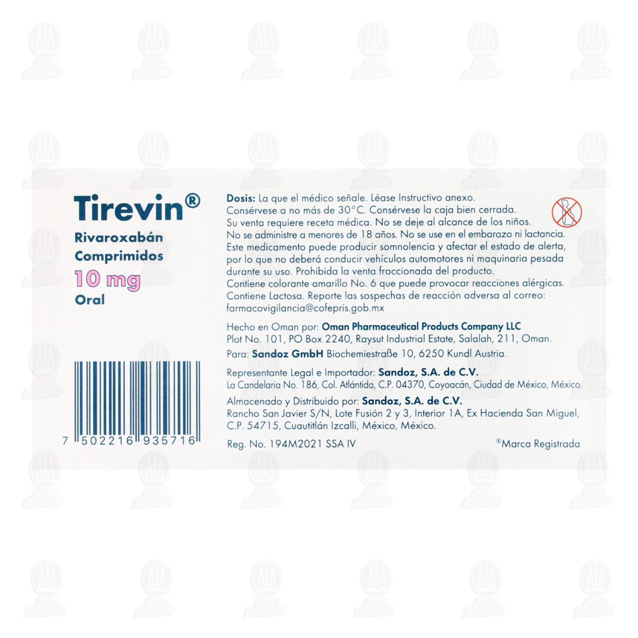 Tirevin 10 mg, 10 Comprimidos. image number 2