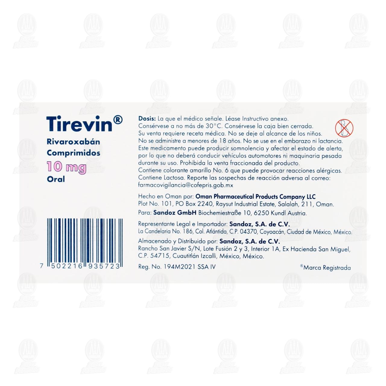 Tirevin 10 mg, 30 Comprimidos. image number 2