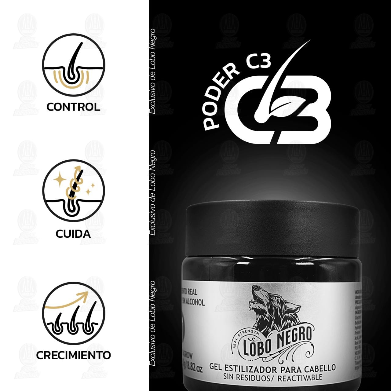 Gel para Cabello Lobo Negro Estilizador Sin Residuos, 250 gr. image number 3