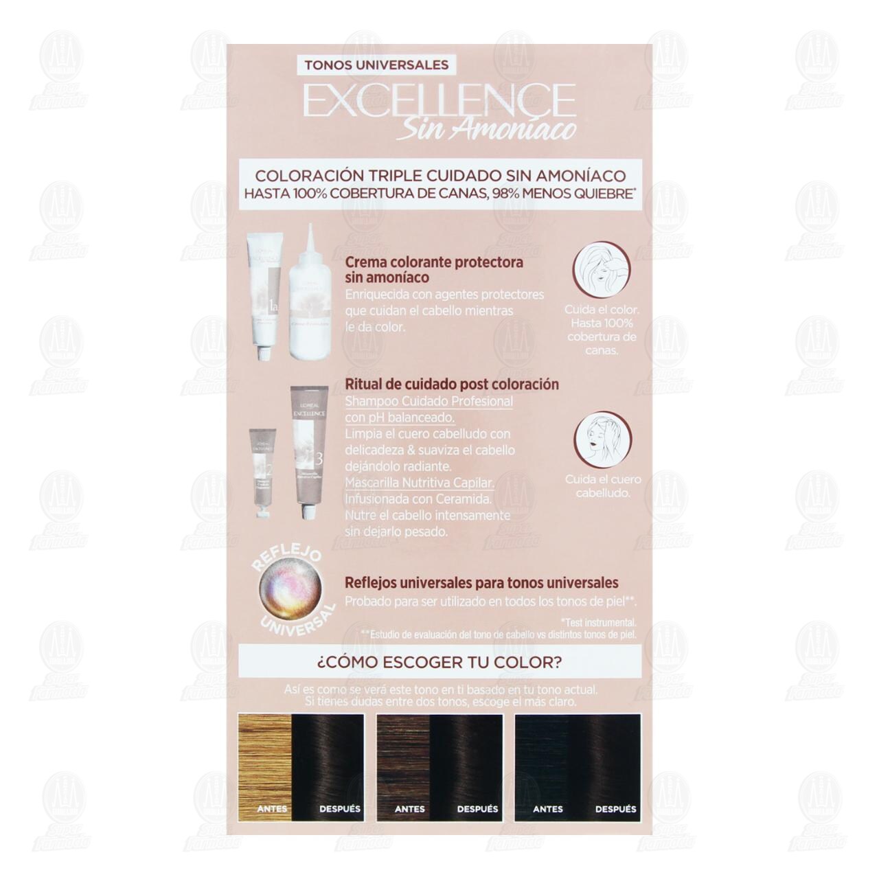 Tinte L'or&eacute;al Excellence Sin Amon&iacute;aco Coloraci&oacute;n Triple Cuidado Color Casta&ntilde;o Oscuro Universal (3U), 1 pz. image number 2