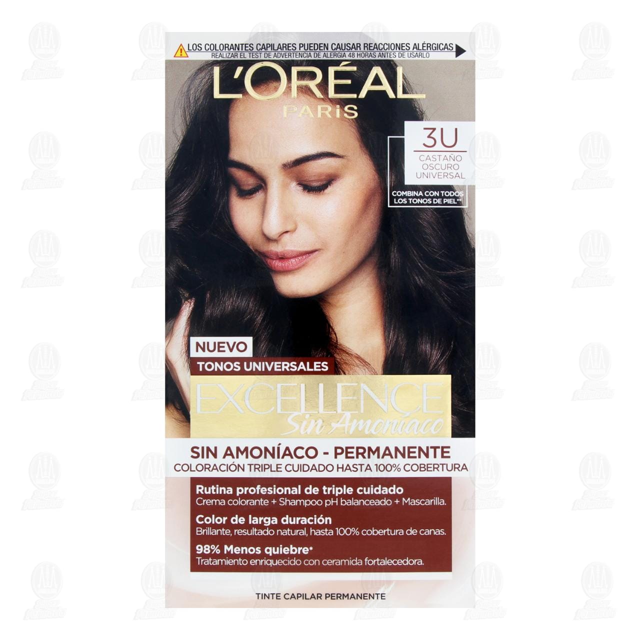 Tinte L'or&eacute;al Excellence Sin Amon&iacute;aco Coloraci&oacute;n Triple Cuidado Color Casta&ntilde;o Oscuro Universal (3U), 1 pz. image number 1
