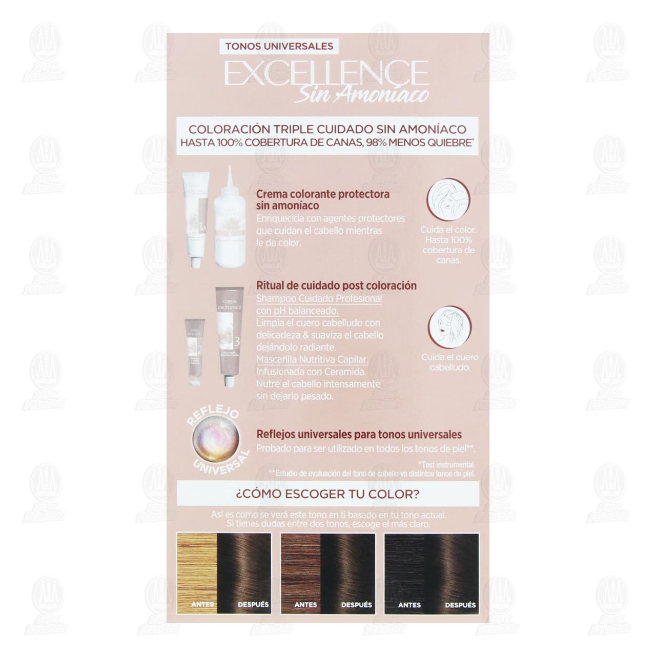 Tinte L'or&eacute;al Excellence Sin Amon&iacute;aco Coloraci&oacute;n Triple Cuidado Color Casta&ntilde;o Universal (4U), 1 pz. image number 2