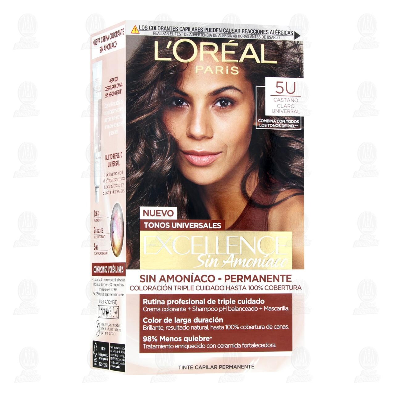Tinte L'or&eacute;al Excellence Sin Amon&iacute;aco Coloraci&oacute;n Triple Cuidado Color Casta&ntilde;o Claro Universal (5U), 1 pz. image number 0