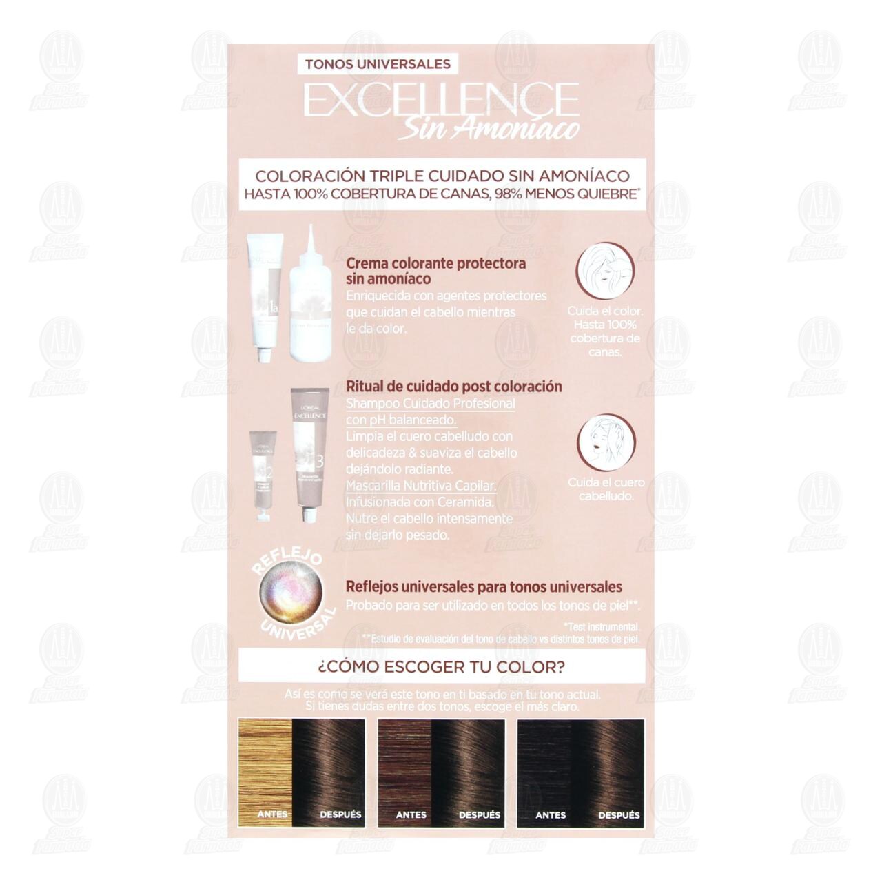 Tinte L'or&eacute;al Excellence Sin Amon&iacute;aco Coloraci&oacute;n Triple Cuidado Color Casta&ntilde;o Claro Universal (5U), 1 pz. image number 2