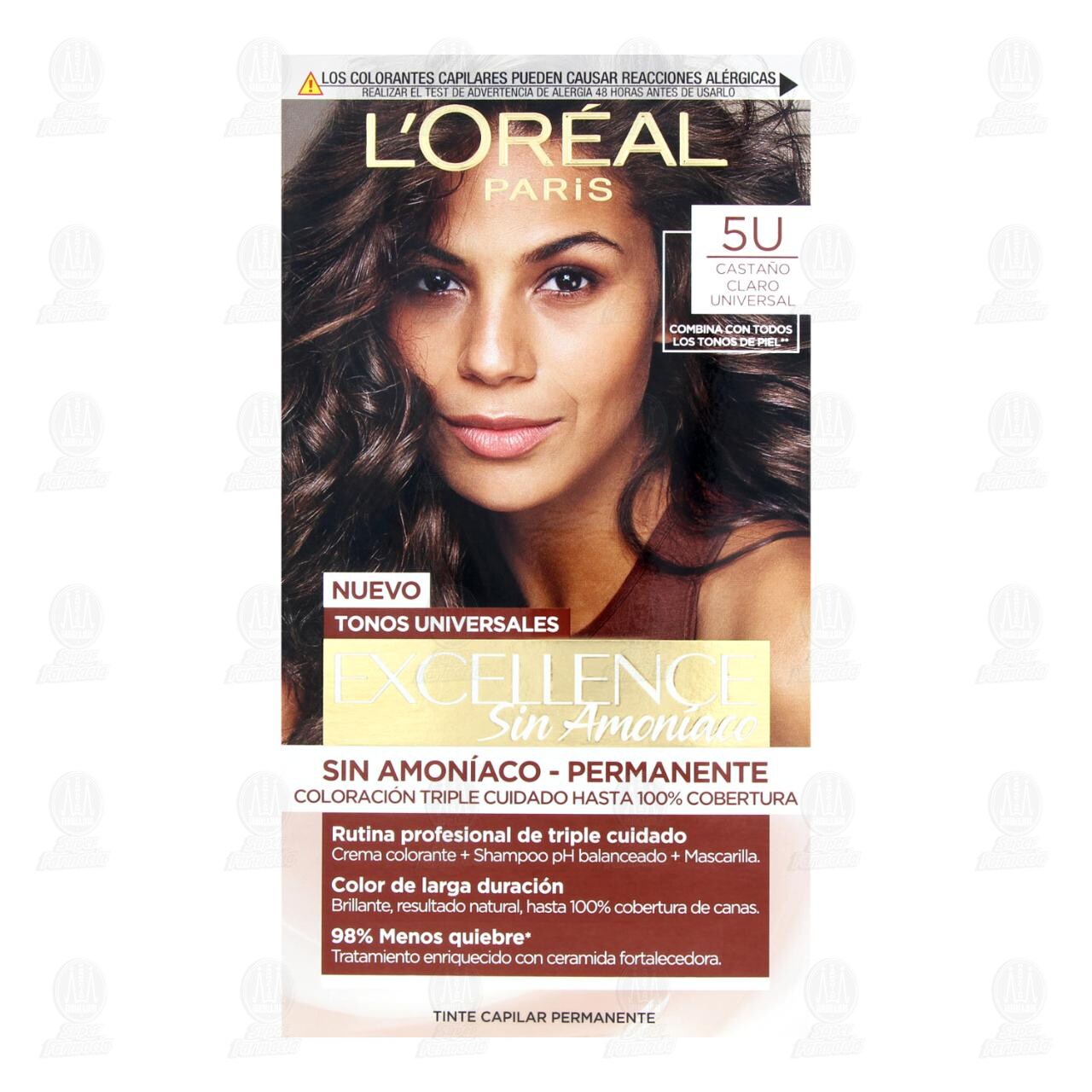 Tinte L'or&eacute;al Excellence Sin Amon&iacute;aco Coloraci&oacute;n Triple Cuidado Color Casta&ntilde;o Claro Universal (5U), 1 pz. image number 1