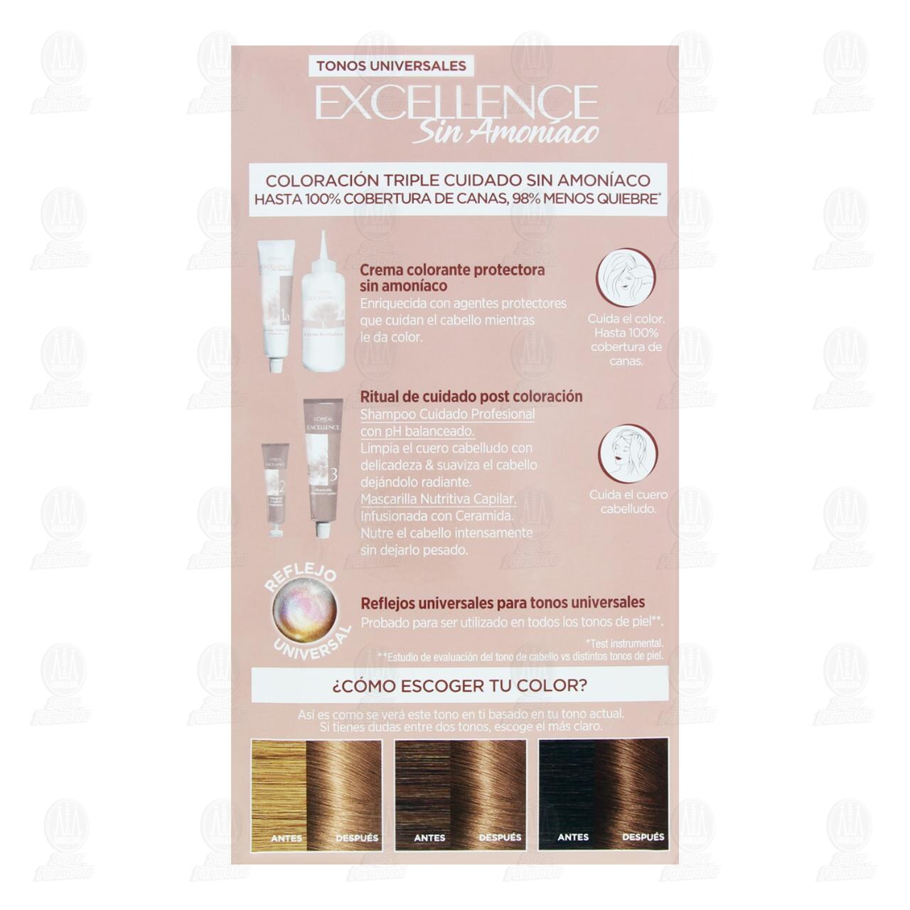 Tinte L'or&eacute;al Excellence Sin Amon&iacute;aco Coloraci&oacute;n Triple Cuidado Color Chocolate Puro Universal (6U), 1 pz. image number 2