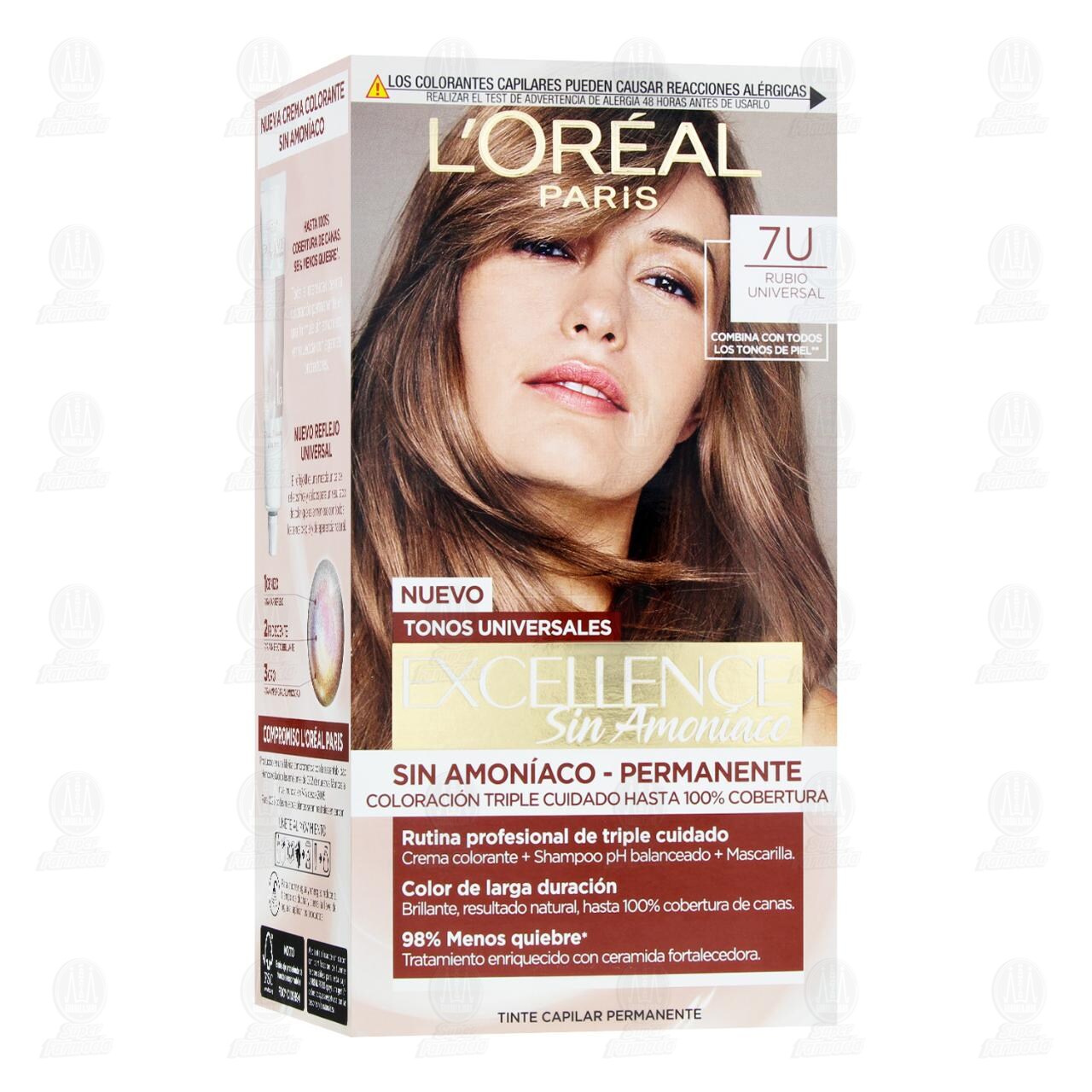 Tinte L'or&eacute;al Excellence Sin Amon&iacute;aco Coloraci&oacute;n Triple Cuidado Color Rubio Universal (7U), 1 pz. image number 0