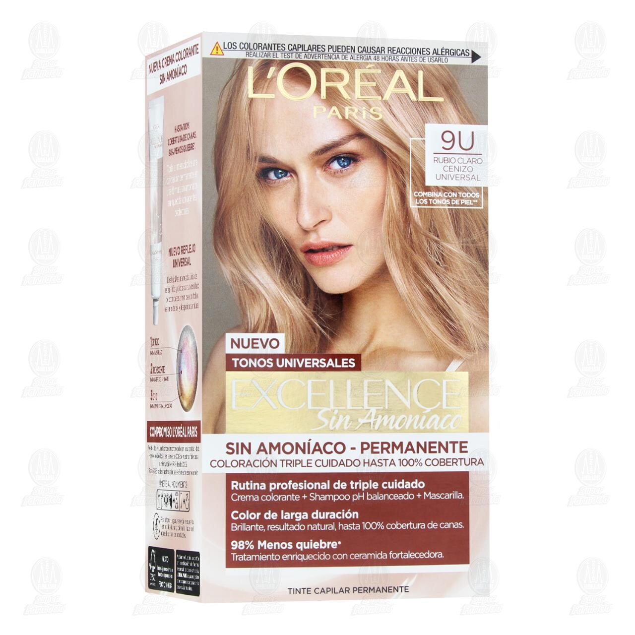Tinte L'or&eacute;al Excellence Sin Amon&iacute;aco Coloraci&oacute;n Triple Cuidado Color Rubio Claro Cenizo Universal (9U), 1 pz. image number 0