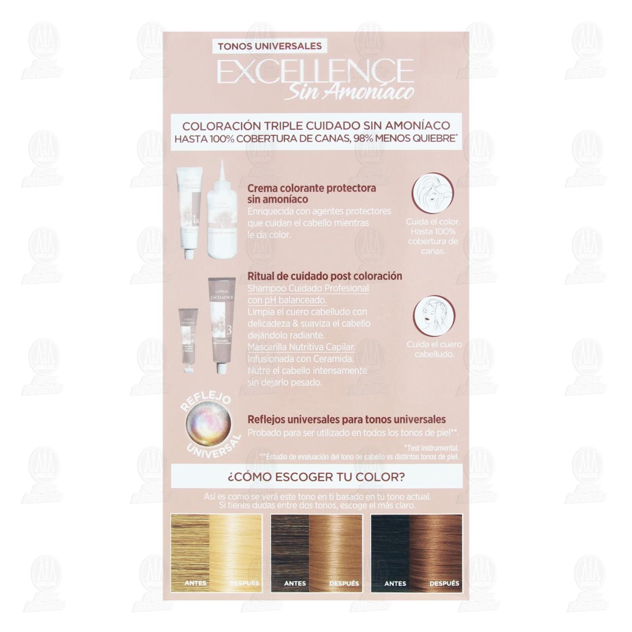 Tinte L'or&eacute;al Excellence Sin Amon&iacute;aco Coloraci&oacute;n Triple Cuidado Color Rubio Claro Cenizo Universal (9U), 1 pz. image number 2