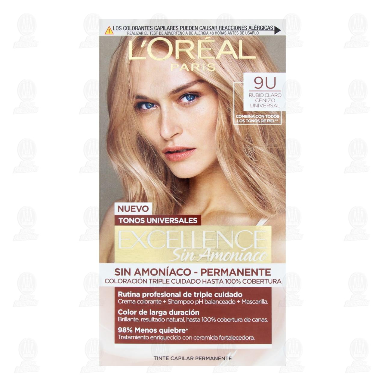 Tinte L'or&eacute;al Excellence Sin Amon&iacute;aco Coloraci&oacute;n Triple Cuidado Color Rubio Claro Cenizo Universal (9U), 1 pz. image number 1