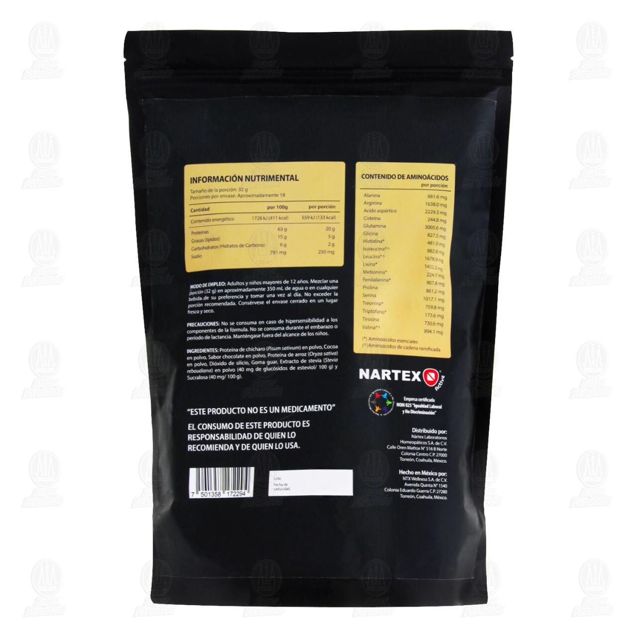 Proteína Vegana Nartex Sabor a Chocolate, 600 gr. image number 1