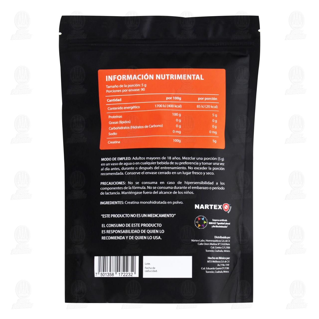 Creatina Monohidratada Nartex, 450 gr. image number 1