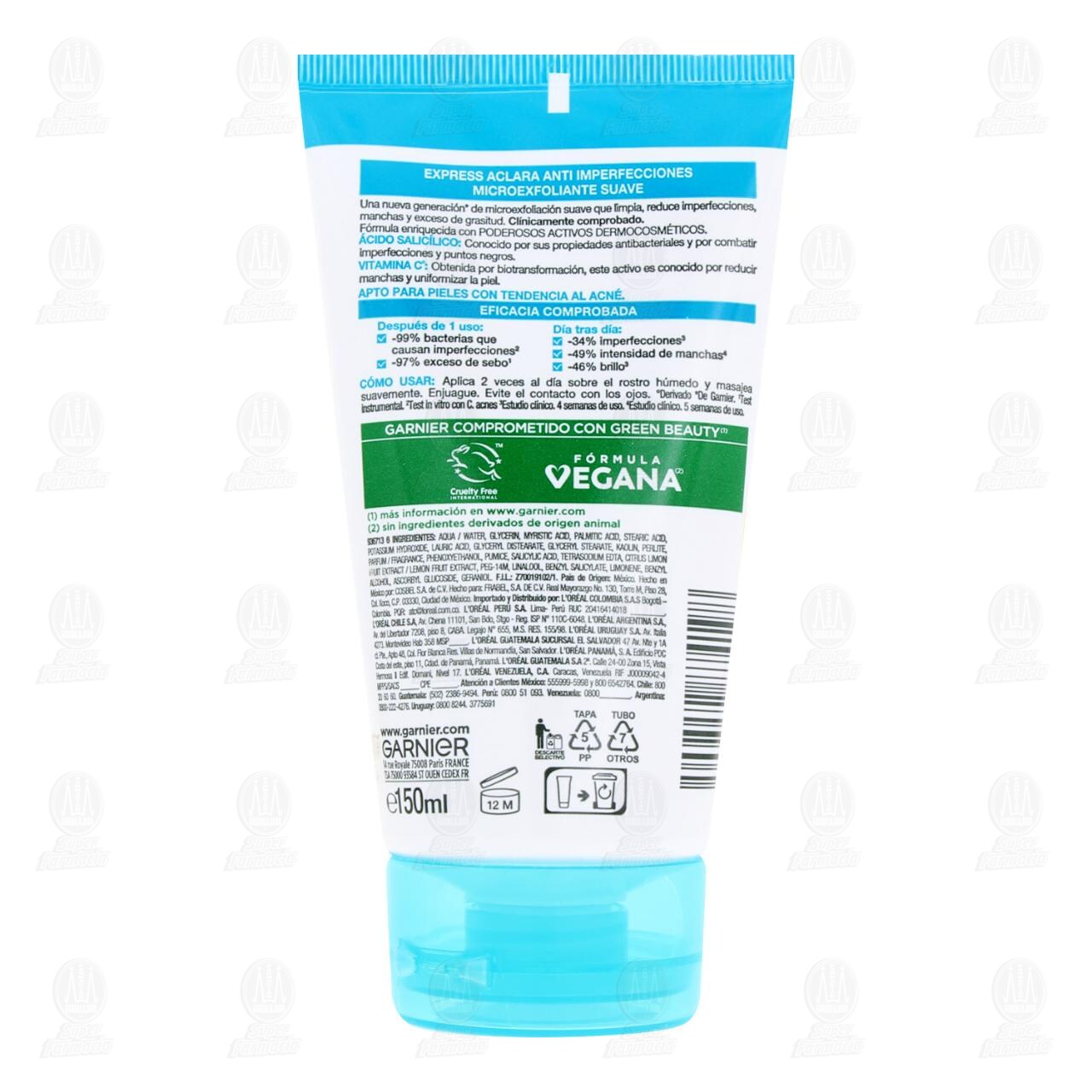 Microexfoliante Suave Garnier SkinActive Express Aclara Anti-Imperfecciones, 150 ml. image number 1