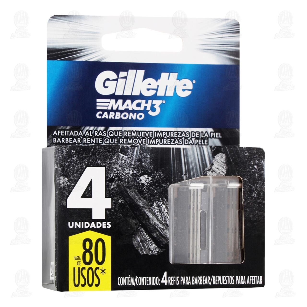 Repuestos para Afeitar Gillette Mach3 Carbono, 4 pzas.