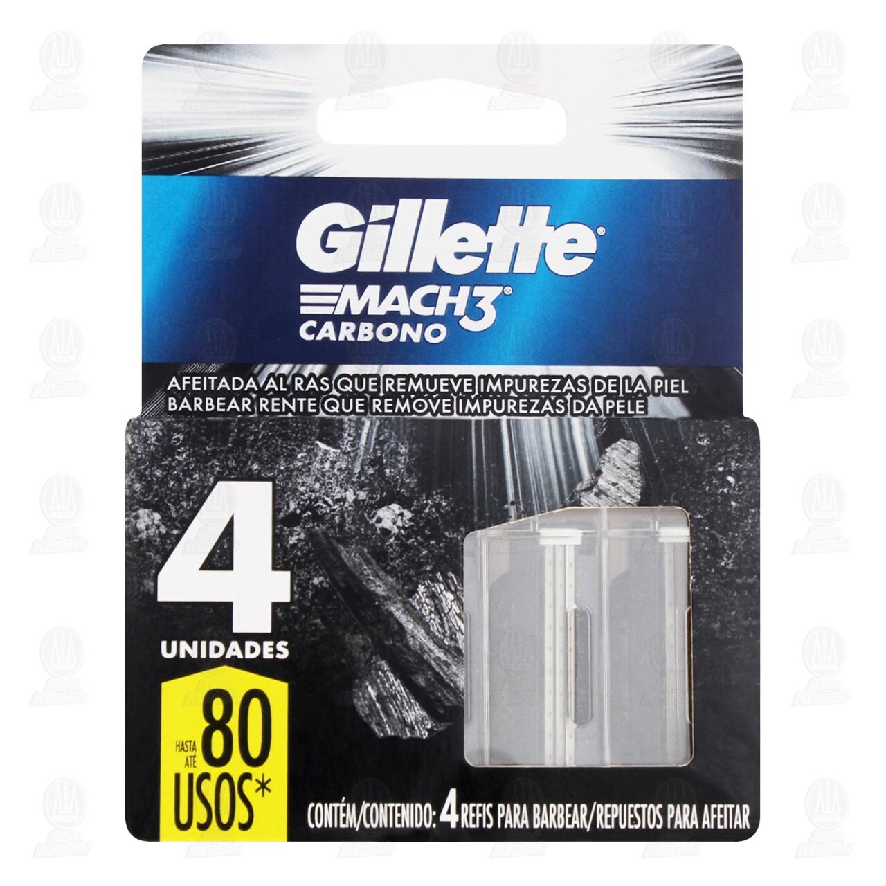 Repuestos para Afeitar Gillette Mach3 Carbono, 4 pzas. image number 1