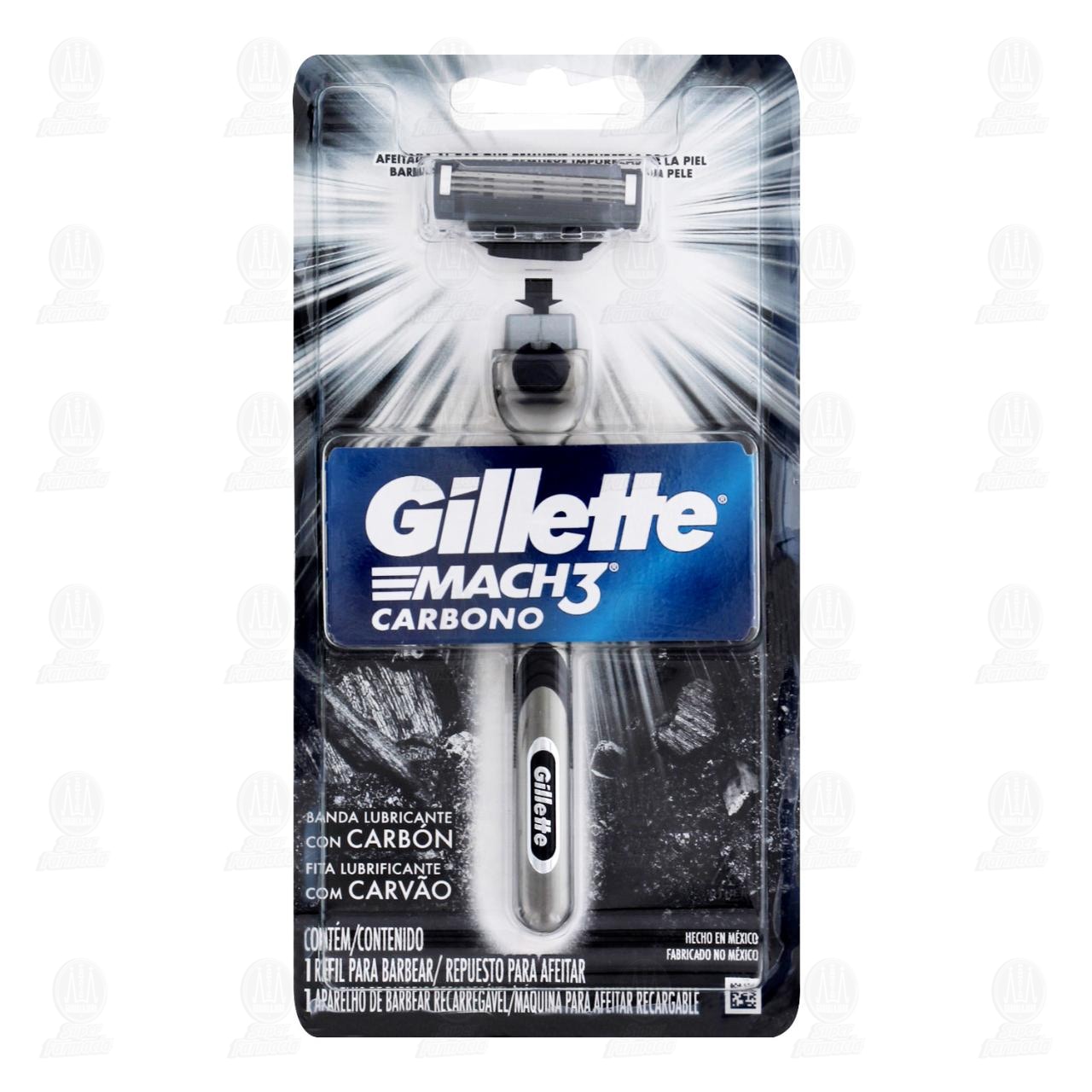 M&aacute;quina para Afeitar Gillette Mach3 Carbono Recargable con Repuesto para Afeitar, 2 pzas.