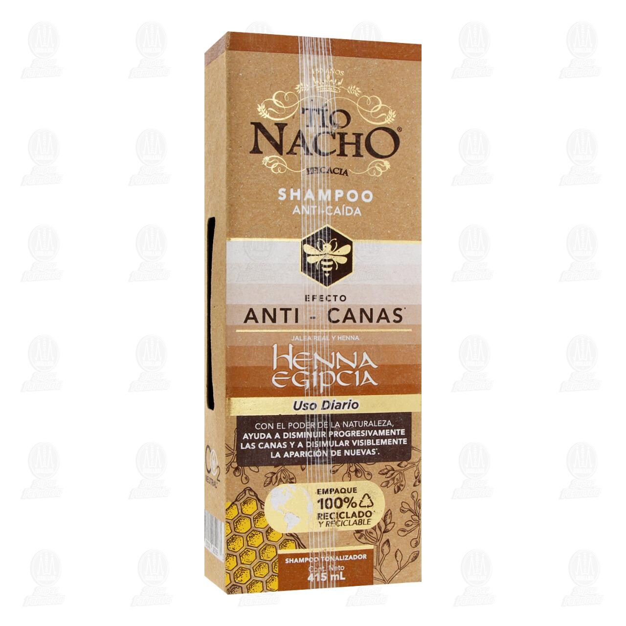 Shampoo T&iacute;o Nacho Anti-Ca&iacute;da Efecto Anti-Canas Jalea Real y Henna, 415 ml.