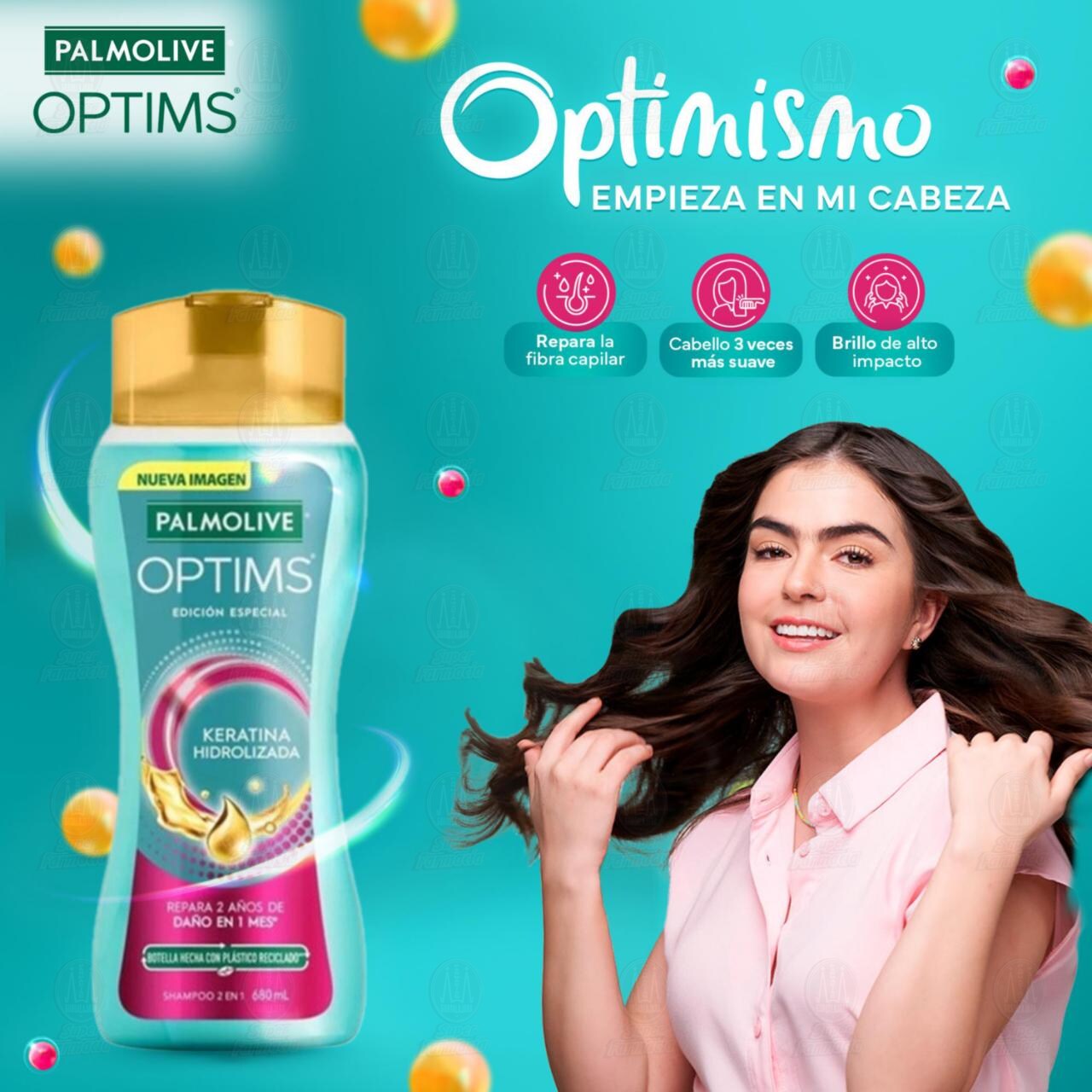 Shampoo Palmolive Optims 2 en 1 Keratina Hidrolizada, 680 ml. image number 2