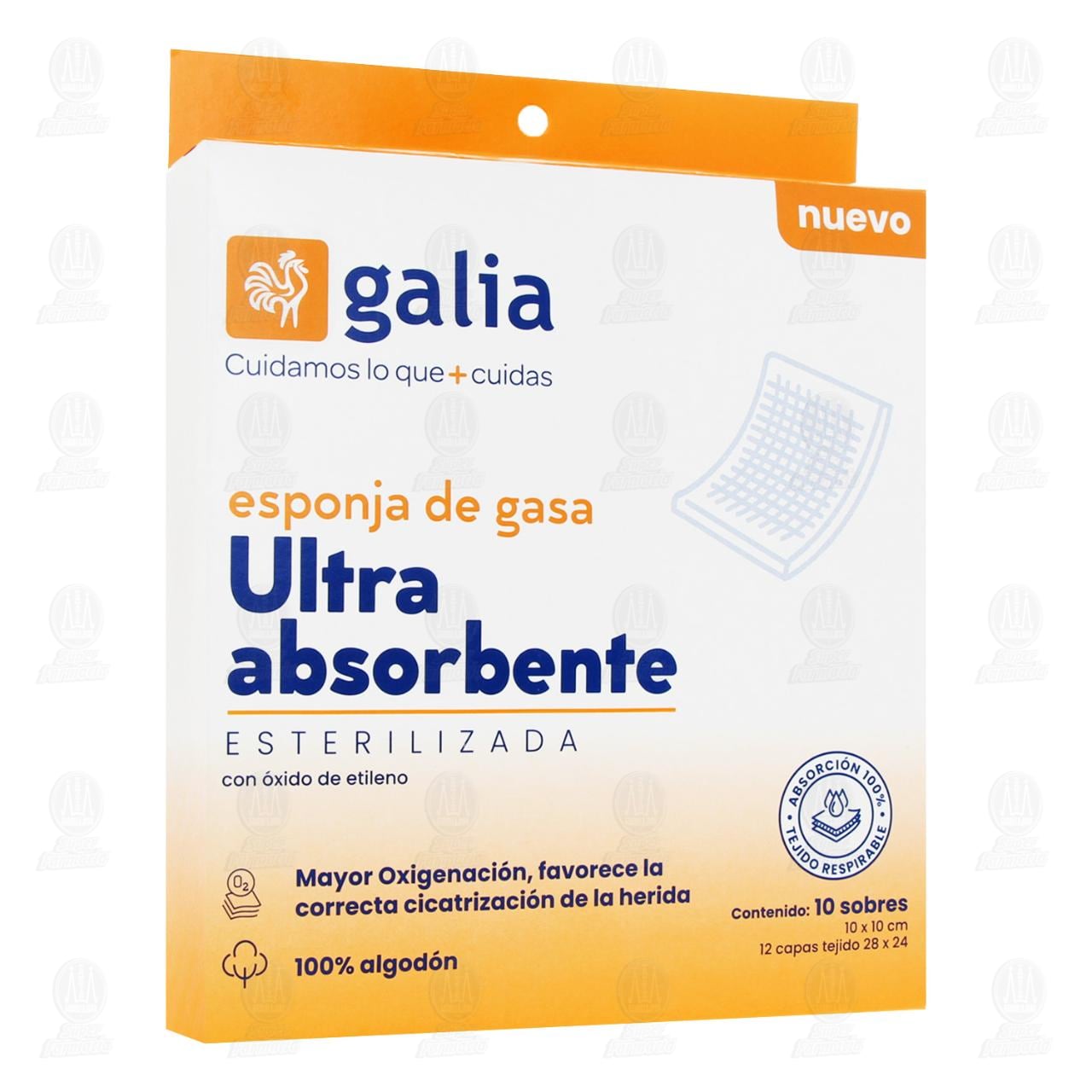 Esponja de Gasa Galia Ultra Absorbente Esterilizada, 10cm x 10cm, 10 pzas.