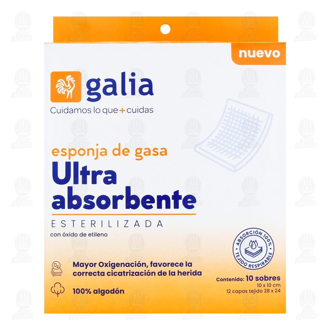 Esponja de Gasa Galia Ultra Absorbente Esterilizada, 10cm x 10cm, 10 pzas. image number 1